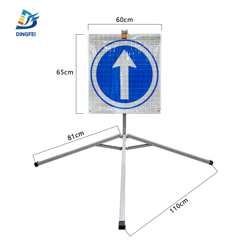 One Way Go Straight Reflective Tripod Folding Warning Sign - 